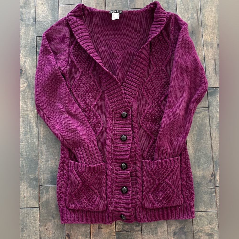 Venus Cable Knit Button Sweater Cardigan with Pockets Size Medium